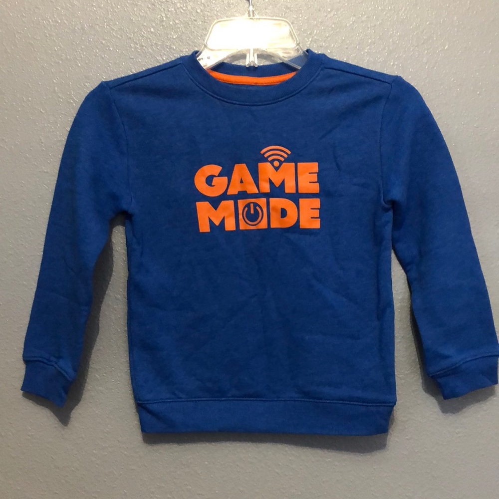 Cat & Jack sweatshirt Boys size XS 4 / 5 blue with orange GAME MODE on front NEW - Picture 1 of 6